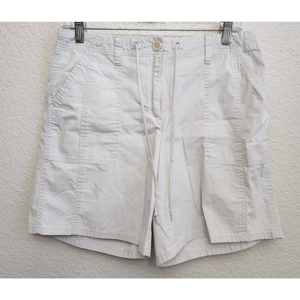Talbots Beige Flat Front Bermuda Shorts 8 Lightweight Drawstring Waist Pockets
